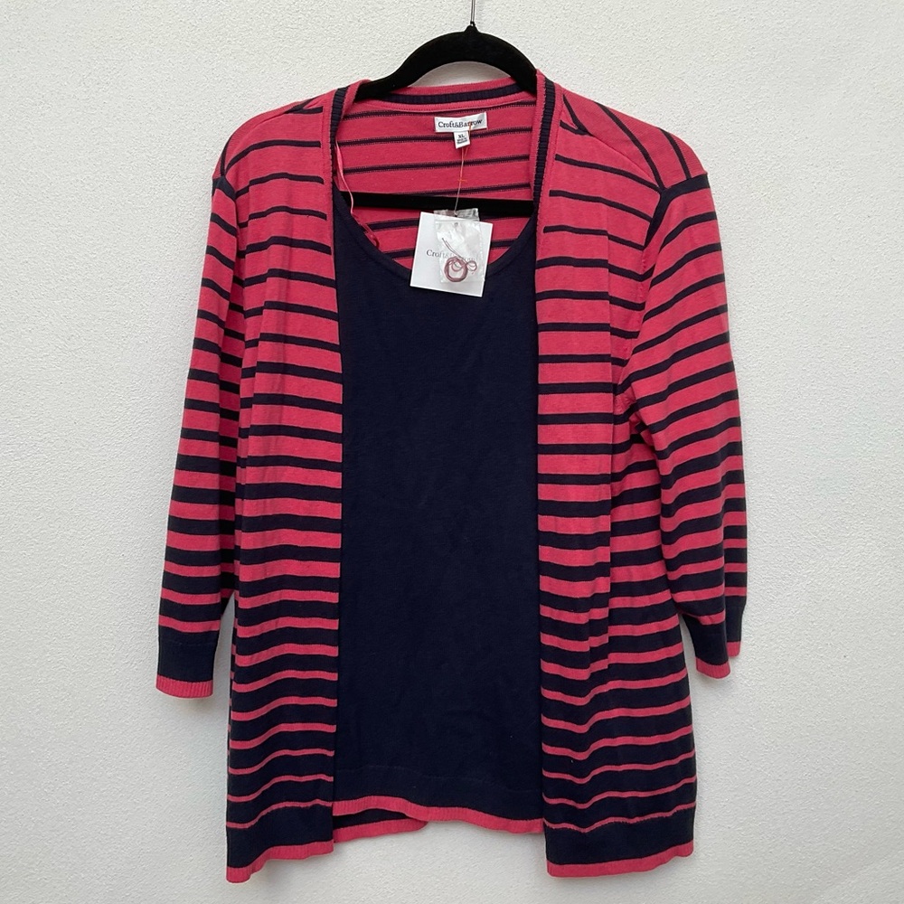 NWT Croft & Barrow Pink, Navy Striped Cardigan One Piece Top Size XL